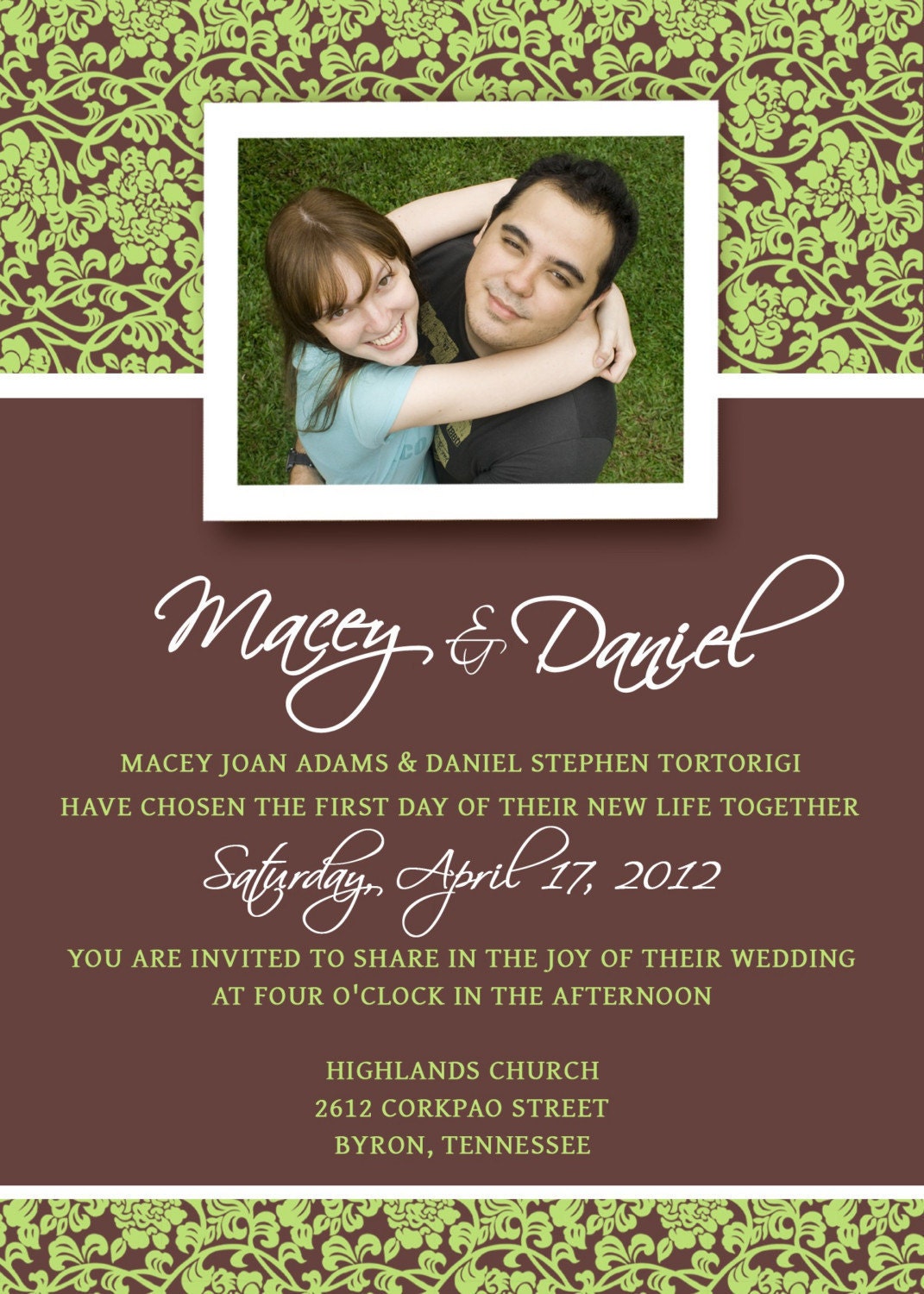 Printable Wedding Inviation - Photoshop PSD Layered  - Damask - Mint Green - Brown - Gimp