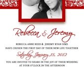 Wedding Invitation Templates PSD Photoshop - Red Damask - Gimp - Do It Yourself - Printable Wedding Invitation