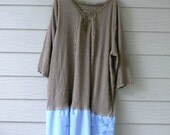 Womens Clothing. Romantic Dress. Khaki and Powder Blue. Eco Upcycled Clothing. Spring Dress