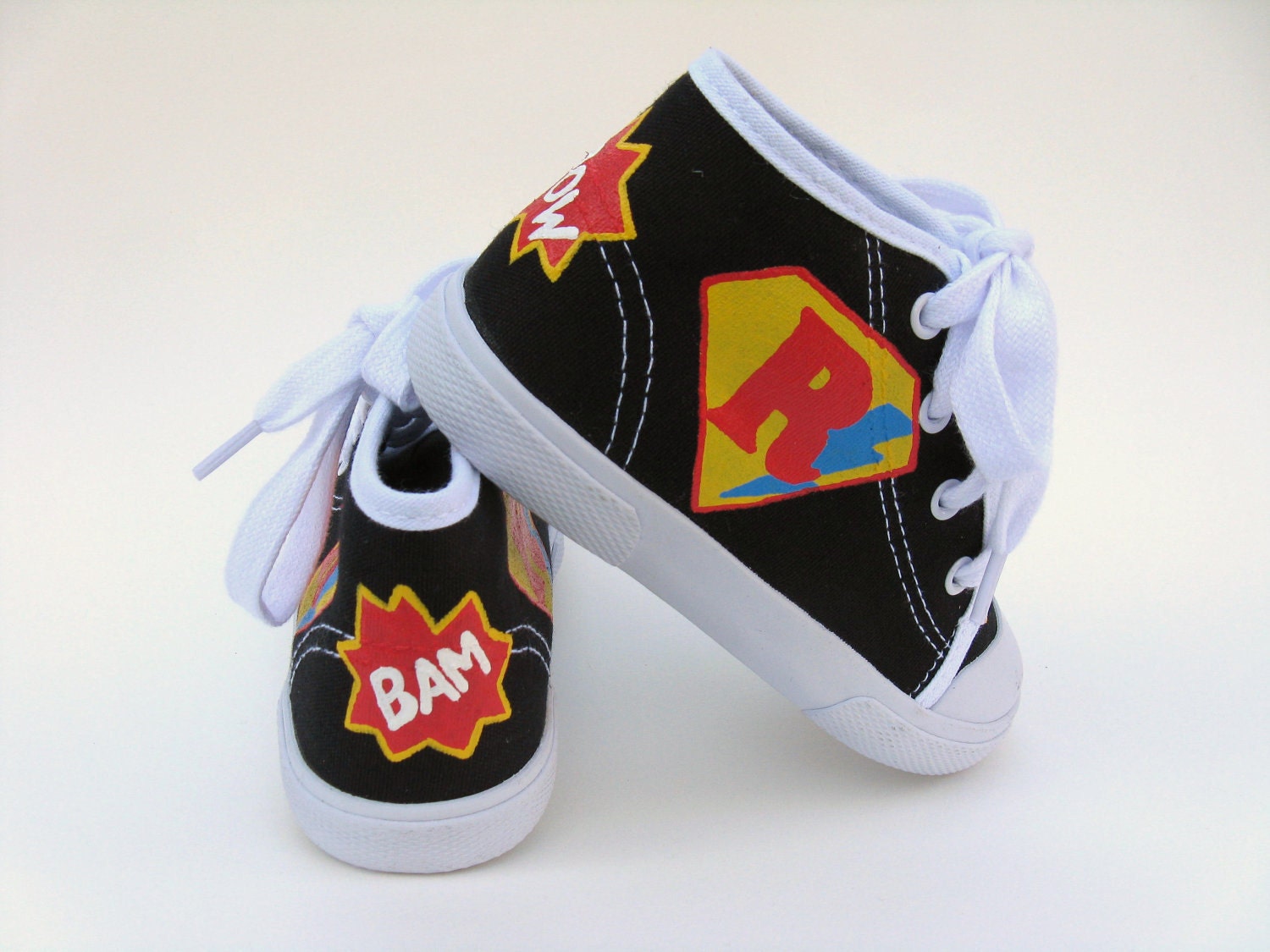 Shoes Super Hero Black Hand Painted Boys Hi Top Toddler Infant Baby Canvas Sneakers