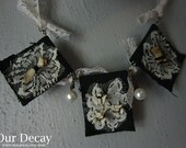 Remember your Dreams - real bone necklace with lace, snake vertebra