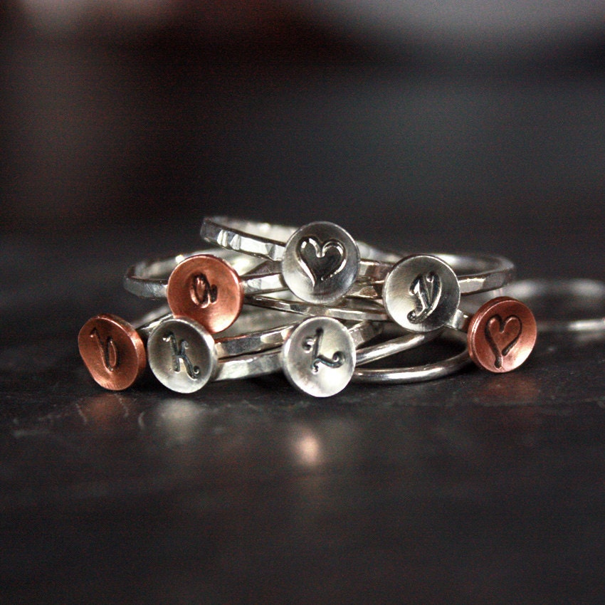 Silver Personalized Ring, Monogram Ring, Stackable - FREE shipping