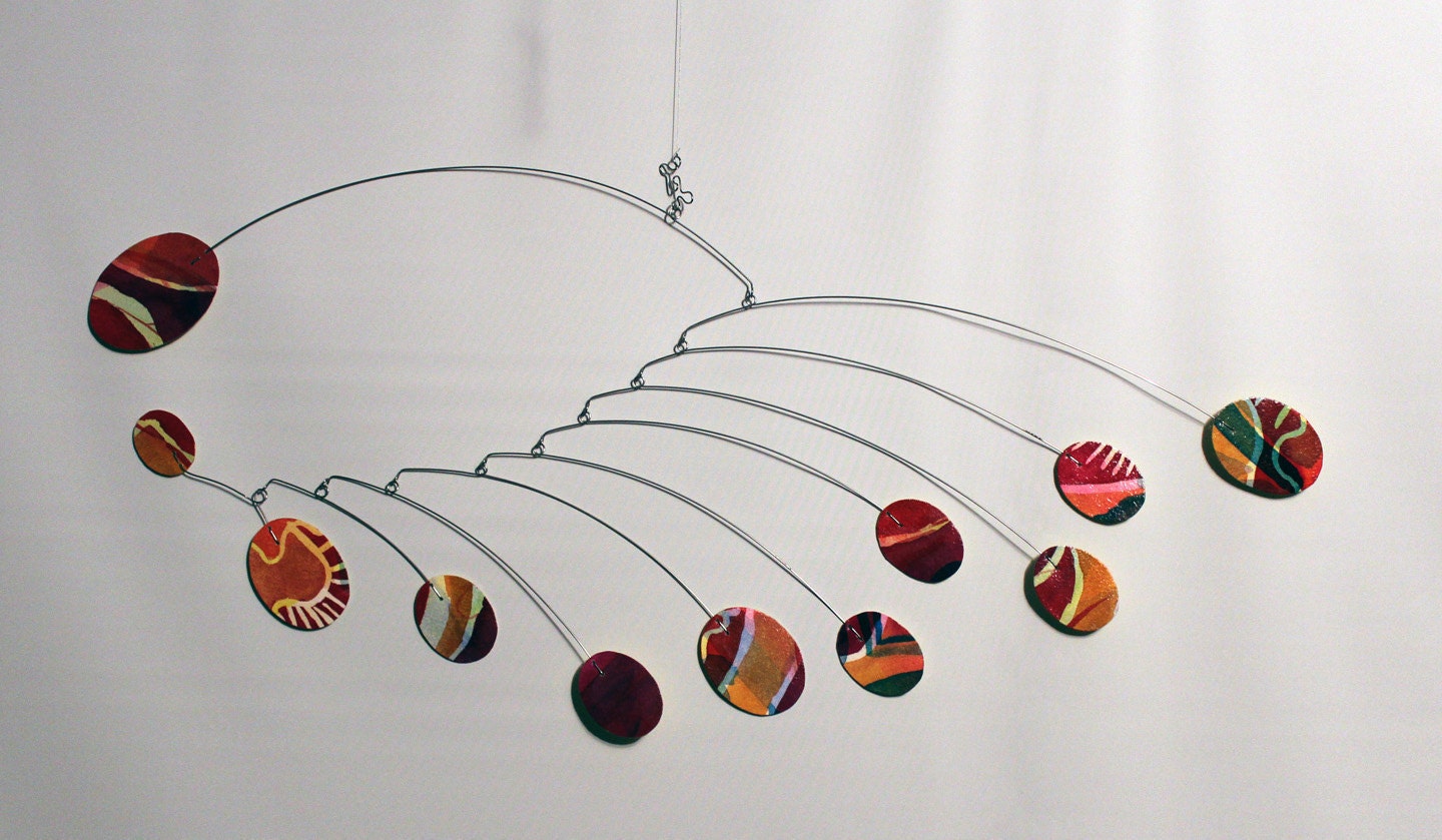 Tuscan Sun Custom Original Watercolor Art Mobile Hanging Sculpture - Calder Style