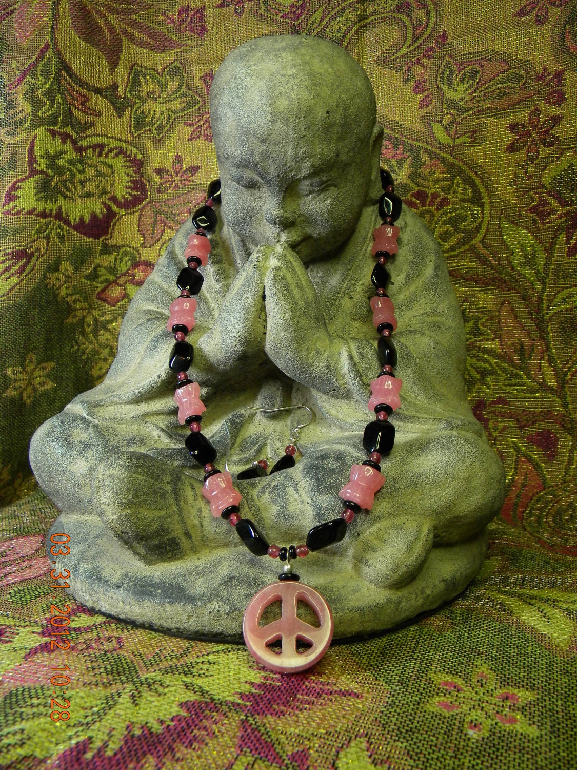 Pink Peace Sign Necklace and Earrings Set