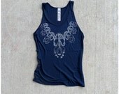 Womens tank top - nautical fashion - S/M - oversized viscose tank - lace jellyfish print on American Apparel navy blue - THE MEDUSA