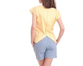 Spring sale, Free shipping,Yellow polka dots, Summer shirt, Button dwon back, New arrival summer 2012 - SharonBoazFashion