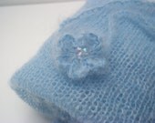 Set of two headbands and mohair wrap - Baby boy blue newborn wrap - Mohair baby blanket - Baby cocoon -  Photography prop - Baby blue color