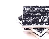 Black and White Tile Coasters - Home Sweet Home - Set of 4