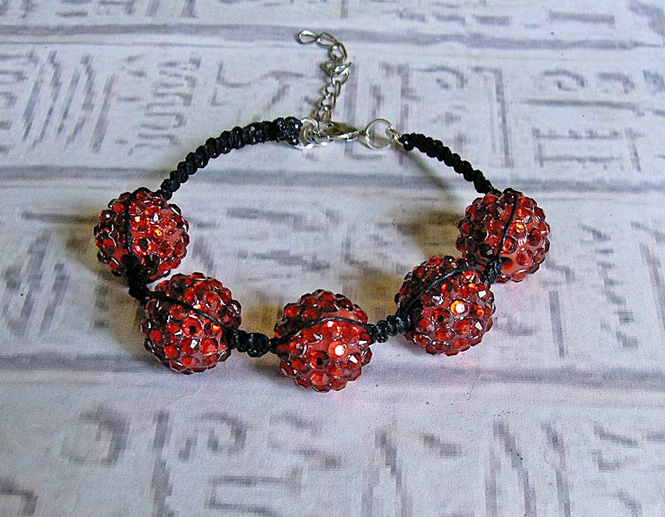 Shamballa bracelet in red. Macrame shamballa disco bead bracelet.
