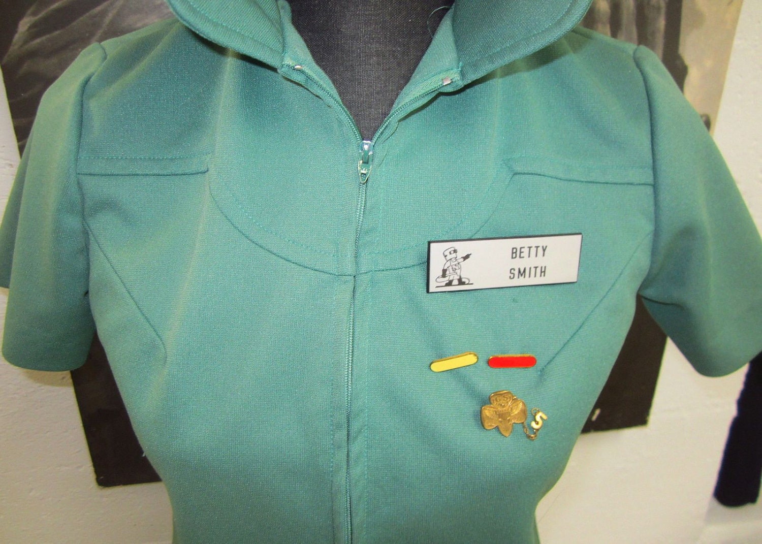 Vintage Official Girl Scout Uniform Zip up Smock and Slacks