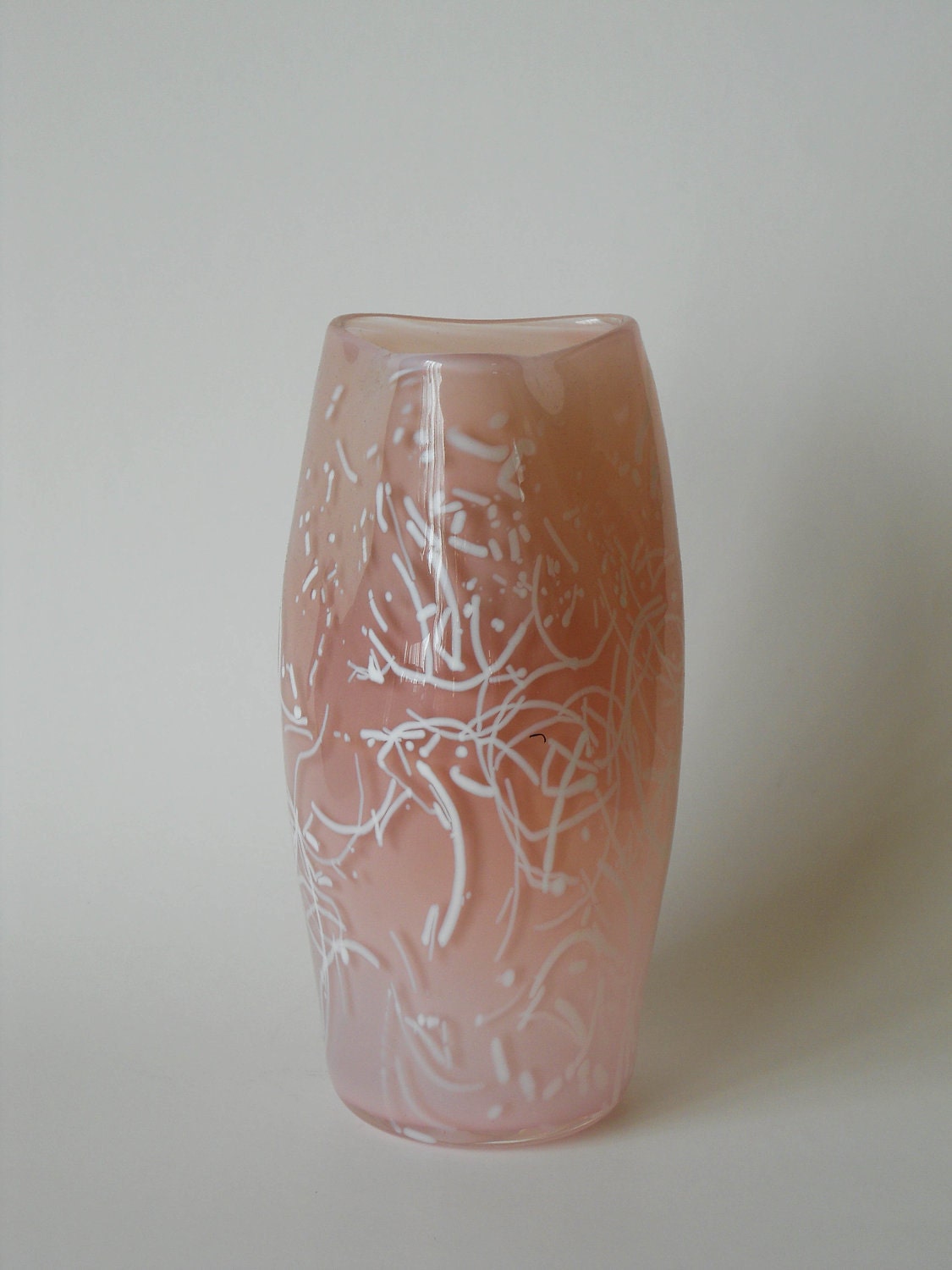 Pale Pink Three Sided vase with white circular lines