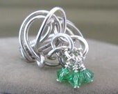 Sterling Wire Wrapped Ring Lime Green Crystals