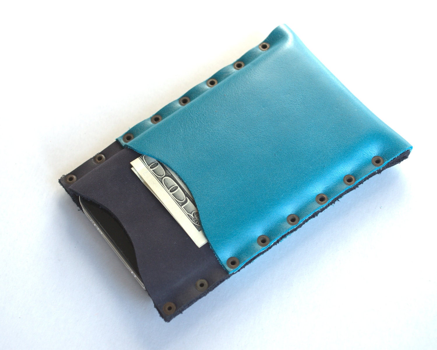Apple iPhone 4 and 4S leather case sleeve blue navy cover