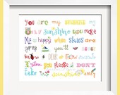 You Are My Sunshine Print 5x7 Rainbow colors for boys and girls room decor  - by Yassisplace