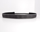 Band-It Headband.... Solid Black with a White Stitch - Skinny.  Will stay put and not slip.