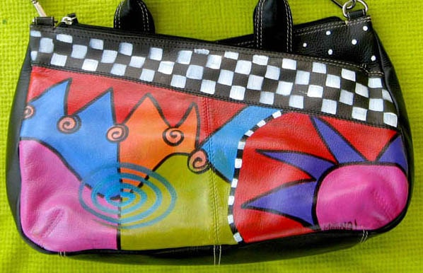 East West yin Yang hand painted leather Purse