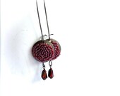 Ruby Glass Beaded Disk, Gunmetal - Beadwoven Earrings -Ruby Red Pods - Handmade Fashion