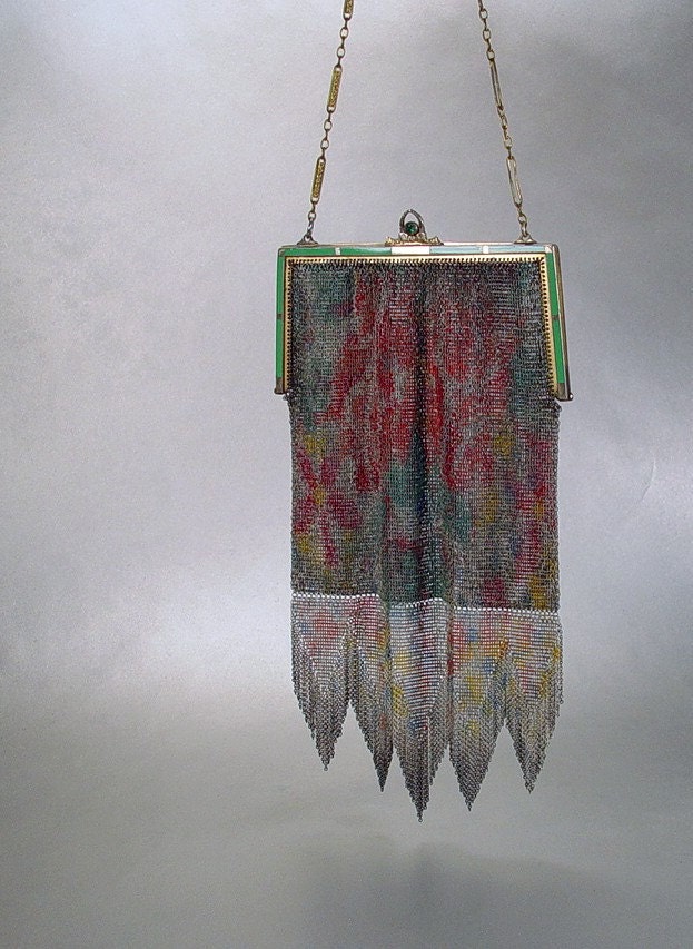 Antique Whiting Davis Purse Dresden Enamel Baby Mesh Handbag Vintage 1900s Accessory