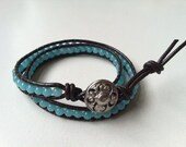 Chan Luu Style Amazonite Gemstone Double Leather Wrap Bracelet