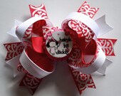 Super Sweet Hairdo by Daddy bottle cap Hair bow. Pink and White