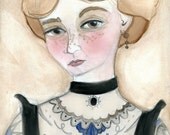 Miss Lydia - A Illustrated Victorian Watercolor Portrait Print (6x8)