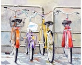 Bicycle Art Watercolor Painting Mothers Day Men Women Italian Vacation Travel Bright Color Bikes Italy Wall Decor Pale Gray12 x 12 Under 30 - WatercolorByMuren