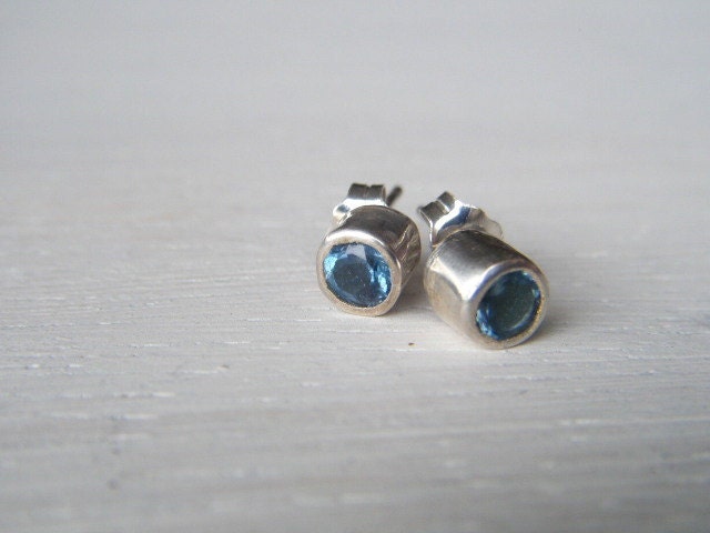 Ocean Blue Aquamarine and Silver Stud Earrings Mother's Day