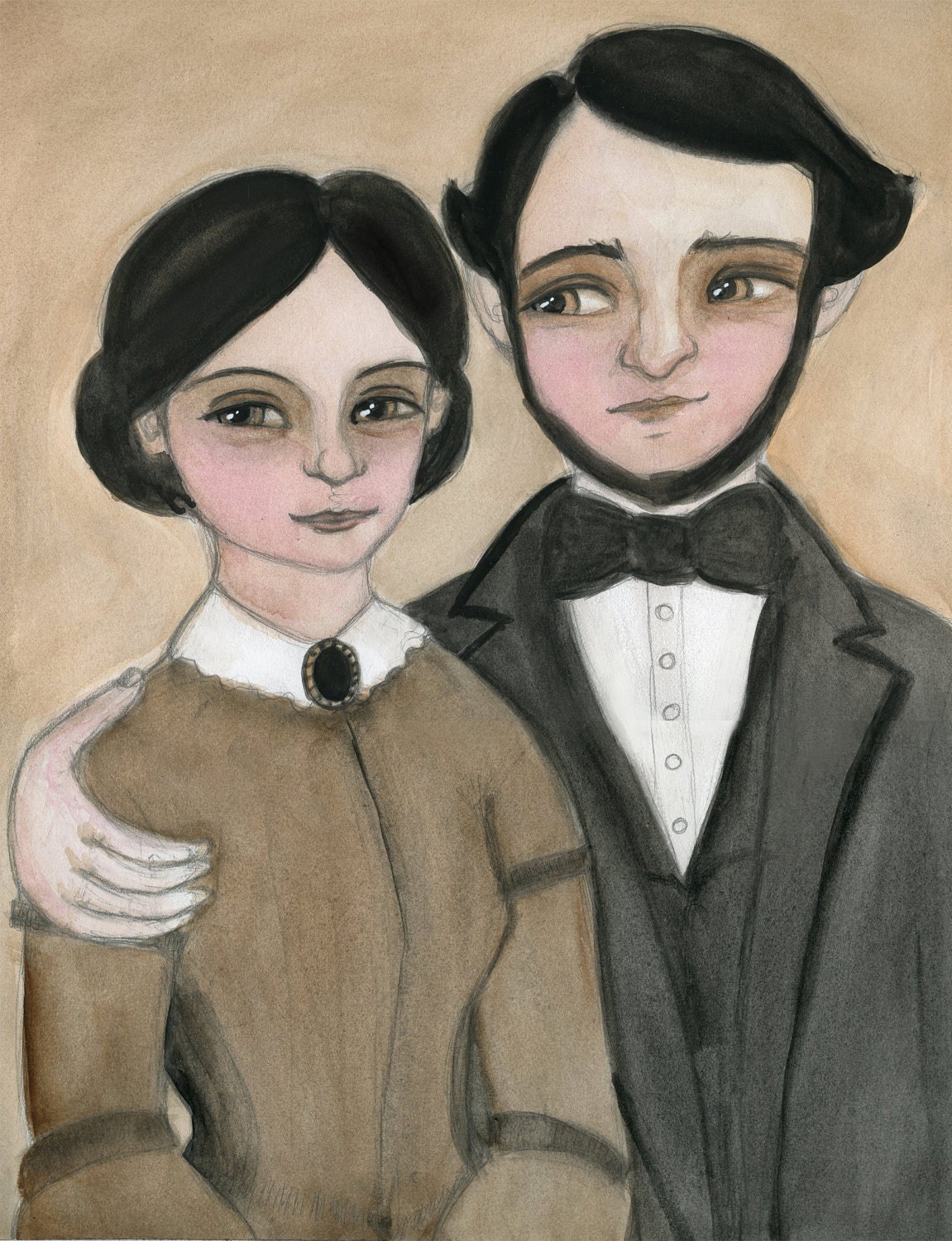 Victorian Couple in Love - A 6" x 8" Illustrated Watercolor Victorian Portrait Print