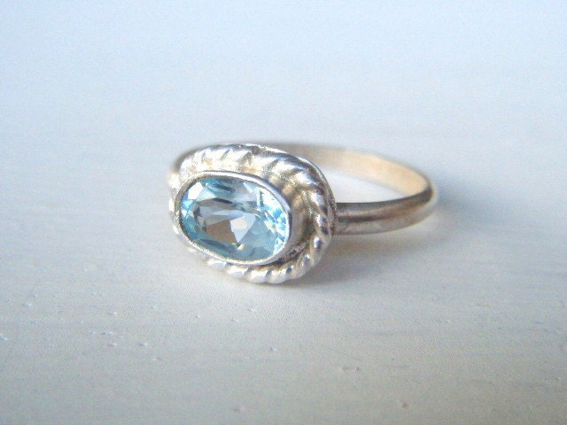 Petite Blue Topaz and Sterling Silver Ring Size 5