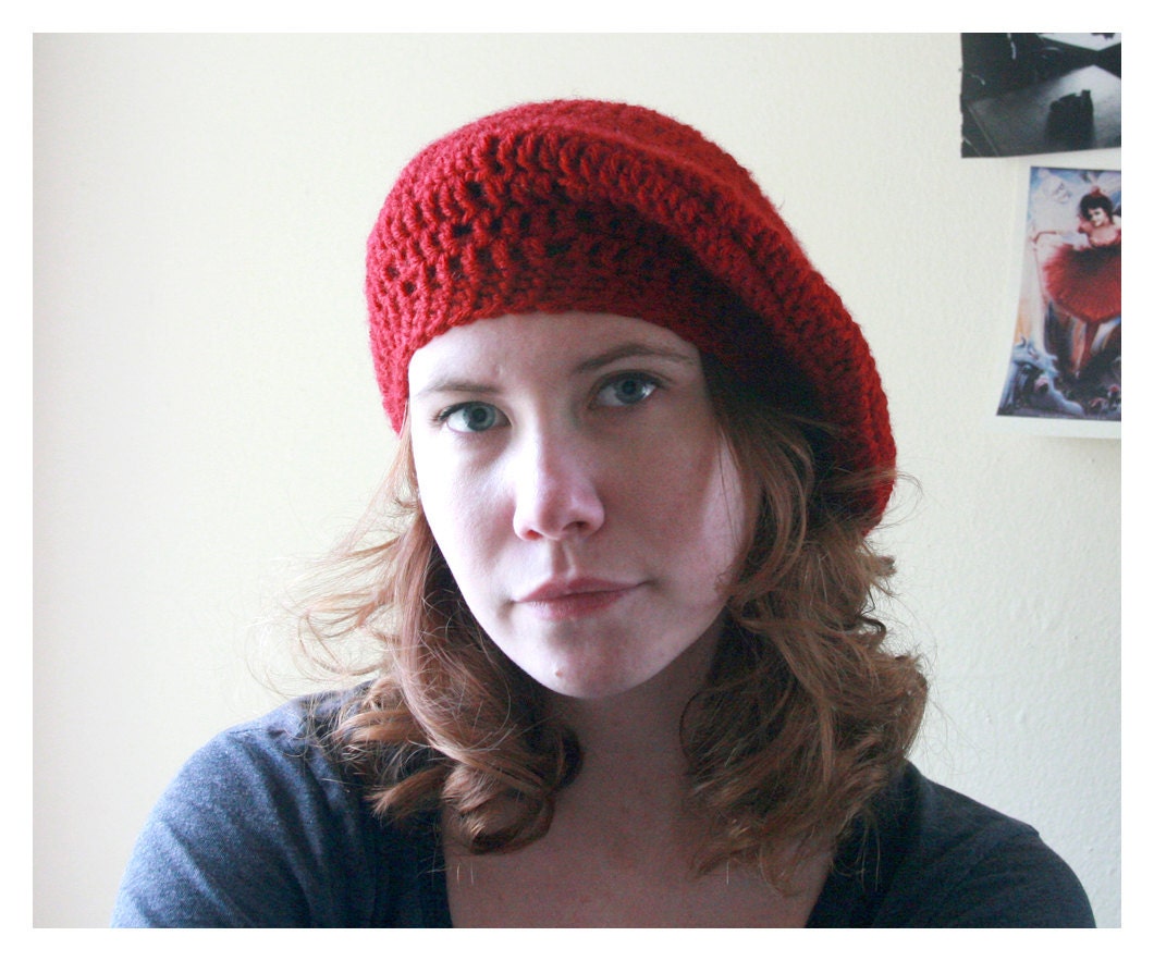 Crochet Womens Red Wool Blend Slouchy Beret
