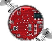 Cufflinks Computer Motherboard in Red Black and Gray