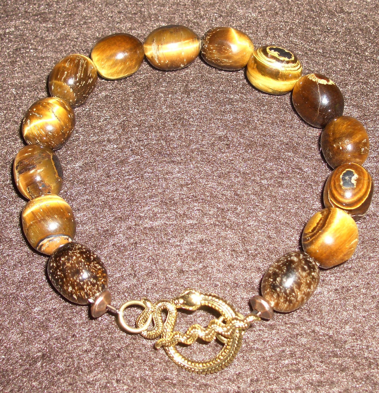 Mens Tiger Eye and Snake Bracelet
