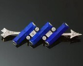 Vintage blue lapis lazuli brooch diamonds arrow platinum gold 1940s