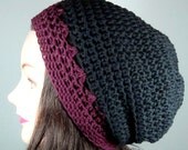 Black, Wine Slouch Beanie Hat, Tam