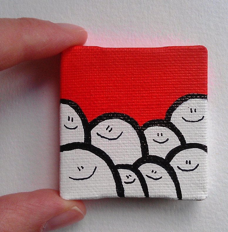 Acrylic Painting On Canvas - Original - Tiny Miniature Painting - Red Cheps