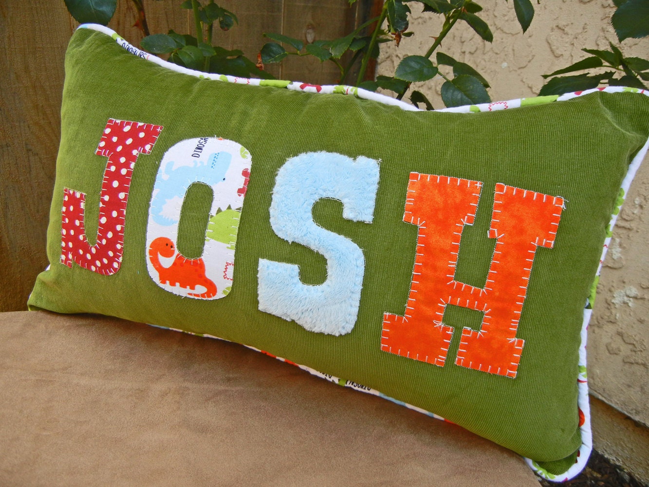 12x20 Childrens Customized Name Throw Pillow in a Dinosaur Theme
