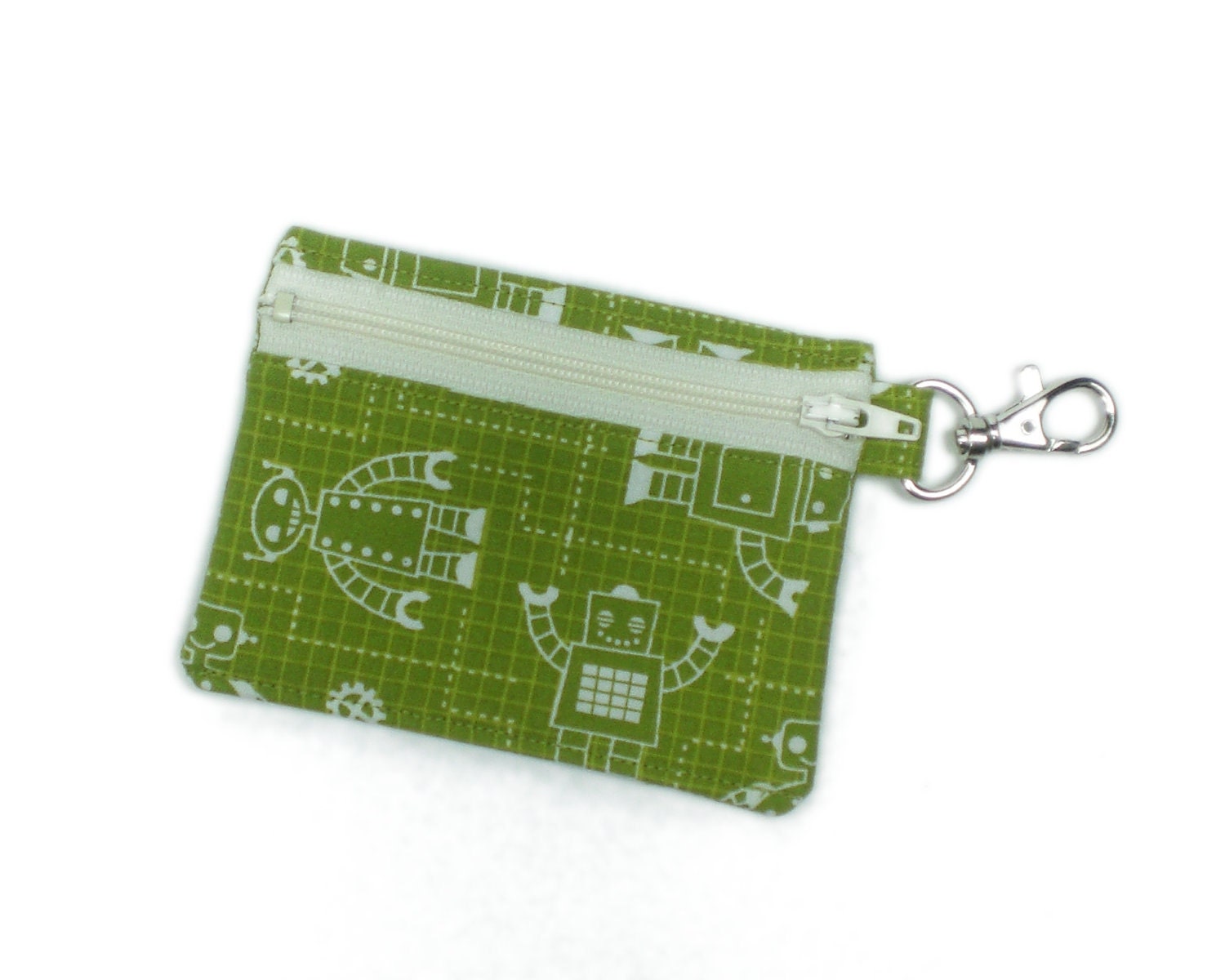 Green robots 4in geek wallet zipper card holder coin purse