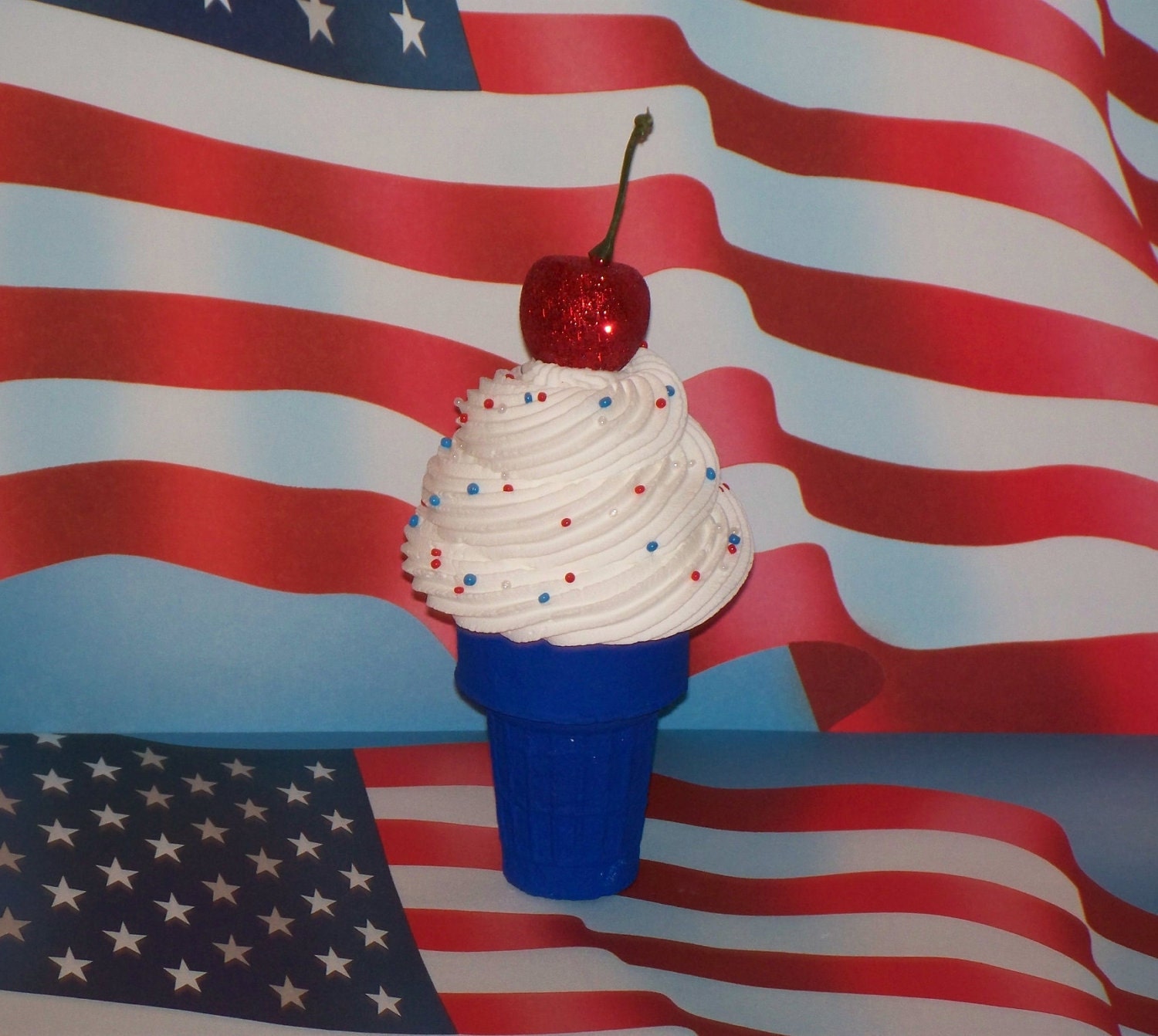 Fake ICE CREAM CONE "Red, White, and Blue" Memorial Day, July 4th, Independence Day, Stars and Stripes, Photo Props