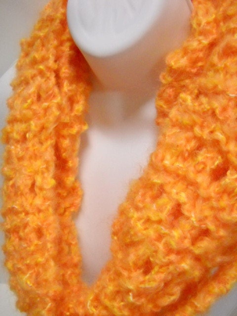 Chunky Hand Knit Scarf Tangerine Tango Orange