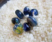 Handmade Boro Lampwork Glass Beads, Destash, Artist/Designer Collection in Blues, Set of 7 (set 011)