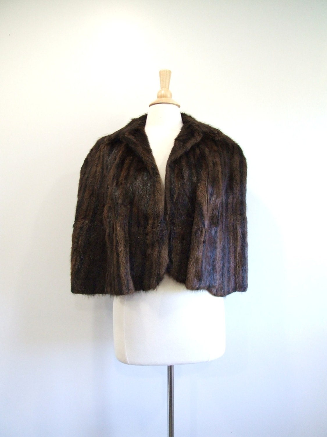 Brown Fur Cape Vintage Striped Fur Cape - One Size