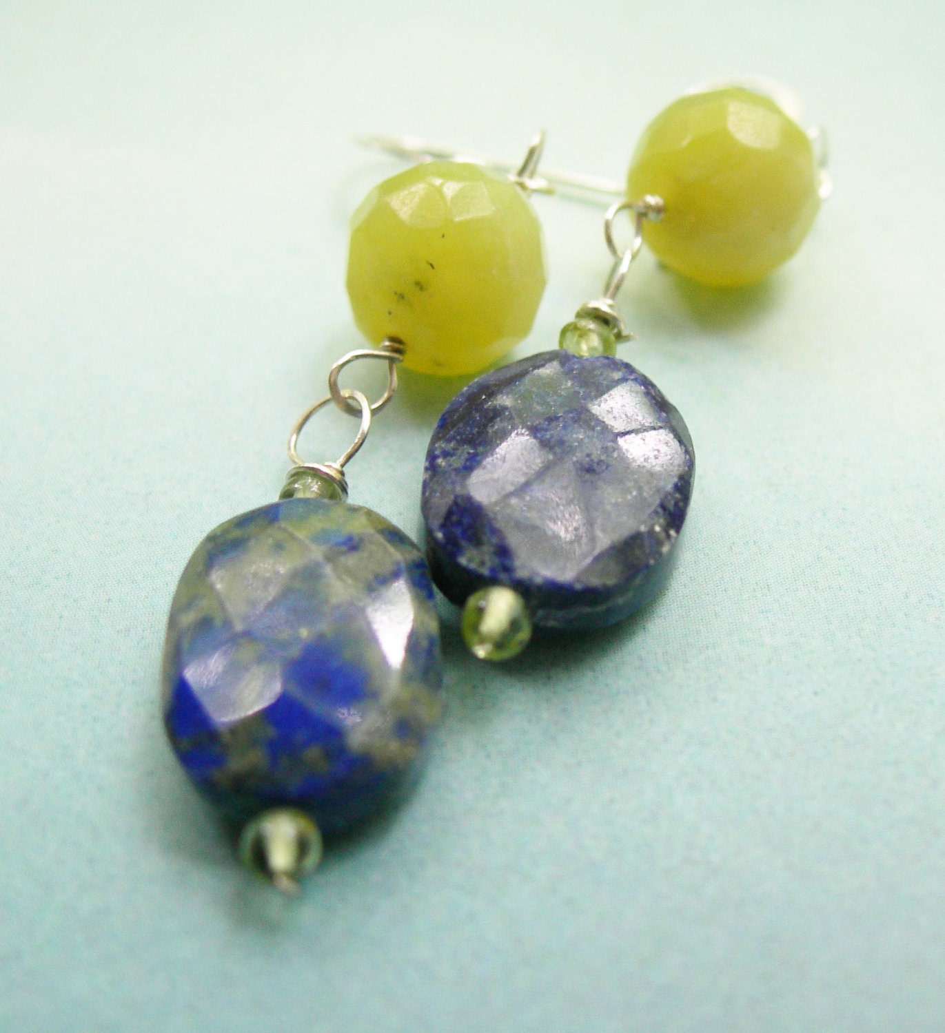 Lapis Lazuli and Green Jade Earrings