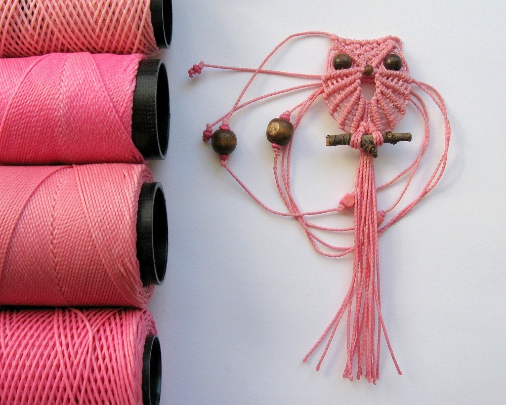 Necklace: Pink Macrame Owl