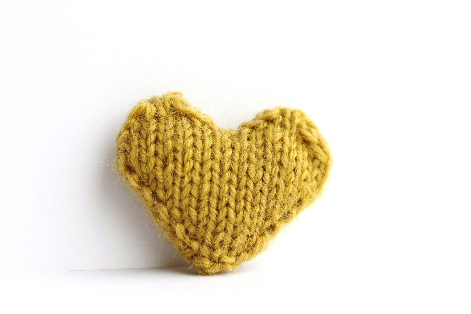 Heart pin brooch hand knitted in chartreuse, valentine heart