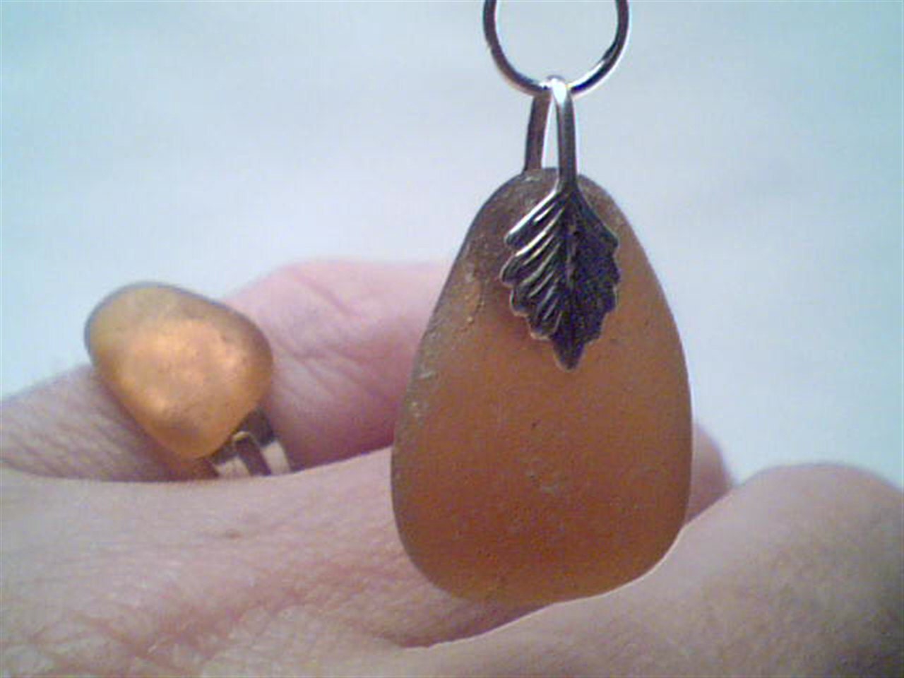 Genuine Amber beach sea glass pendant & ring ajustable size handmade necklace