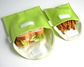 Reusable Eco Sandwich and Snack Bag Set of 2 - Organic Cotton - Lime --- NON plastic