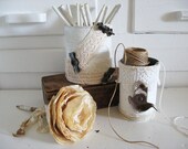 Set of 2 Upcycled Cans -Pen Pencil String Paperclips Rubberbands Holders ..Rustic Romance.. Flower Vase.. Silverware container..