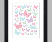 Butterflies Art Print Colorful Girly Butterflies Poster Kids Room Nursery Wall Art 8x10 Pink Purple Aqua Green Wall Decor Premium Print