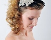 hair bridal accessories,Black Feathered Fascinator, genuine rhinestone Fleur de lis Crystal applique