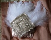 hair bridal accessories,Rhinestone and Beaded Bridal Headpiece with White Feathers Bonnie